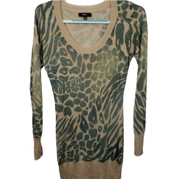 Express Women's Green Gold Leopard Print Tunic Top - Picture 2 of 6